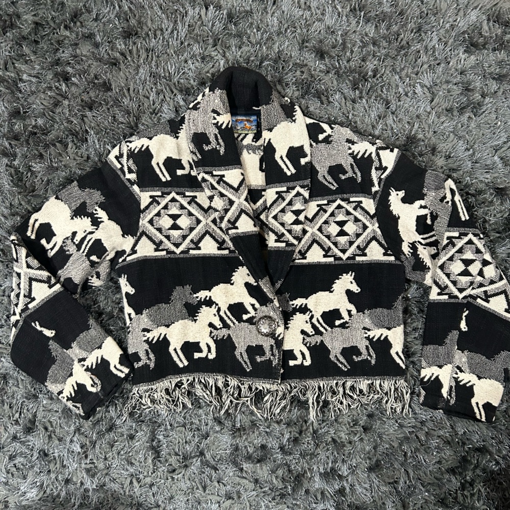 New Identity Black and Cream Patterned Poncho